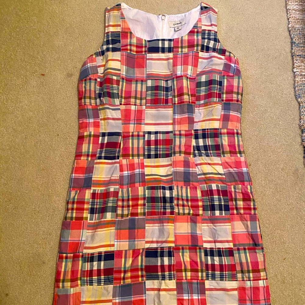 L.L. Bean Colorful Plaid Sleeveless Midi Dress